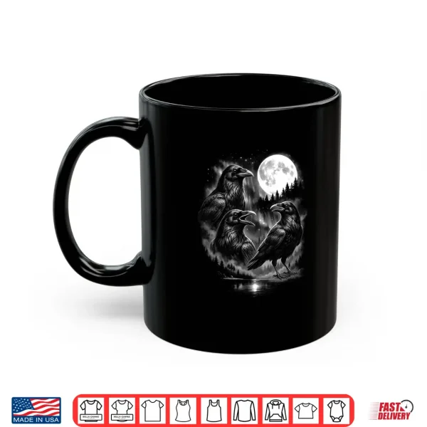 Mug Three Black Bird Crow Howling Moon Vintage Graphic Shirt