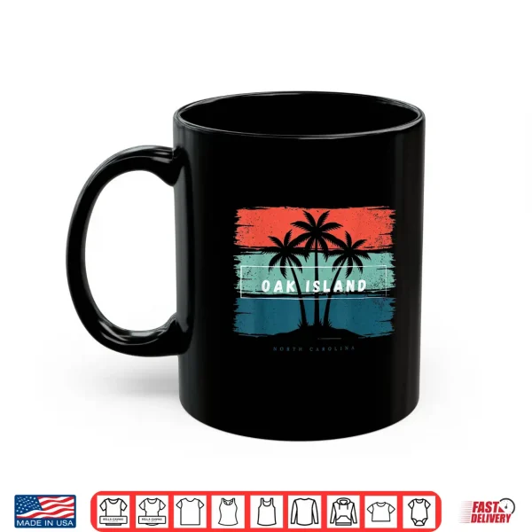 Mug Vintage Oak Island North Carolina Beach Palm Tree Sunset Shirt