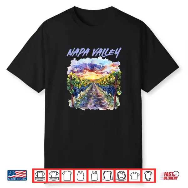 Napa Valley California Vineyard Sunset Watercolor Landscape Shirt