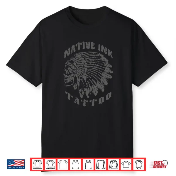 Native Ink Crewneck Clean Gray Print. Bold Skull Headdress Shirt