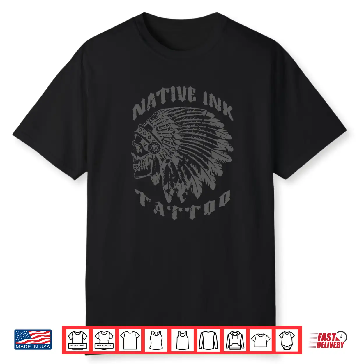 Native Ink Crewneck Clean Gray Print. Bold Skull Headdress Shirt Native Ink Crewneck Clean Gray Print. Bold Skull Headdress Shirt