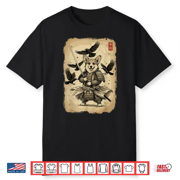 Samurai Corgi Dog Shirt Warrior Vintage Graphic Japanese Men Shirt