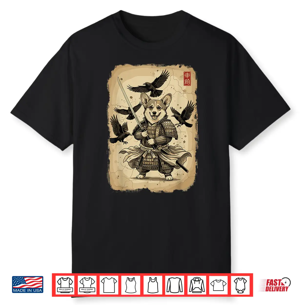Samurai Corgi Dog Shirt Warrior Vintage Graphic Japanese Men Shirt