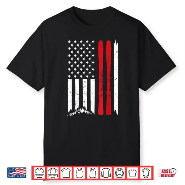 Ski American Flag Skiing Us Patriotic Skier 4Th Of July Gift Shirt