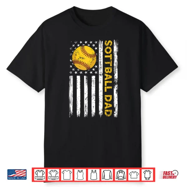 Softball Dad Usa American Flag Patriotic Dad Father’S Day Shirt