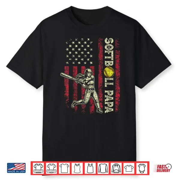 Softball Papa American Us Flag Patriotic Papa Fathers Day Shirt
