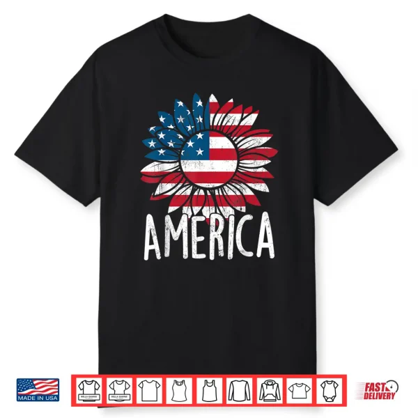 Sunflower Independence Day Usa American Flag 4Th Of July Shirt