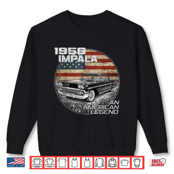 1958 58 Impala Old School Muscle Car American Flag Shirt 2 Sweatshirt 1958 58 Impala Old School Muscle Car American Flag Shirt