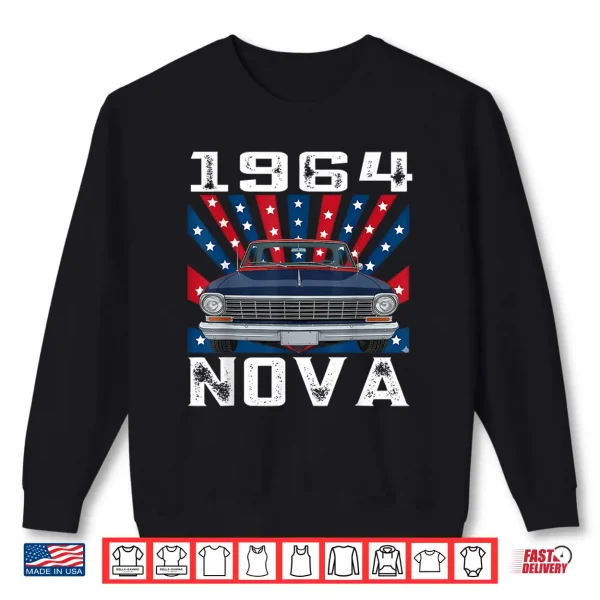 Sweatshirt 1964 64 Nova Silhouette Muscle Car American Flag Shirt