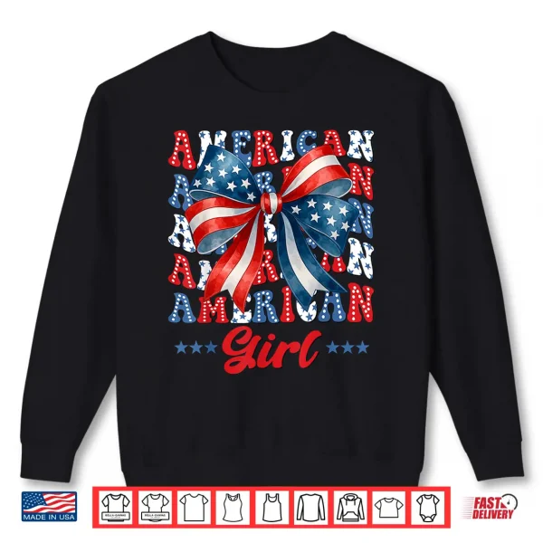 Sweatshirt 4th Of July American Girl Coquette USA Flag Patriotic Kids Shirt