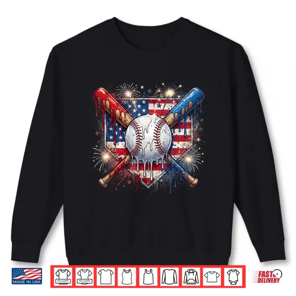 Sweatshirt 4th of July Baseball Drip Ice Cream Patriotic American Flag Shirt