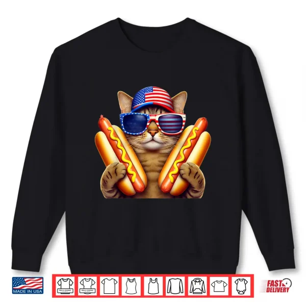 Sweatshirt 4th of July Hotdog Cat Funny Patriotic Cat USA Flag Wiener Shirt