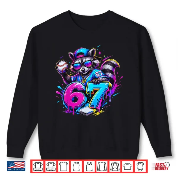Sweatshirt 67 Funny Dabbing Raccoon Baseball Dripping Ice Cream Meme Shirt