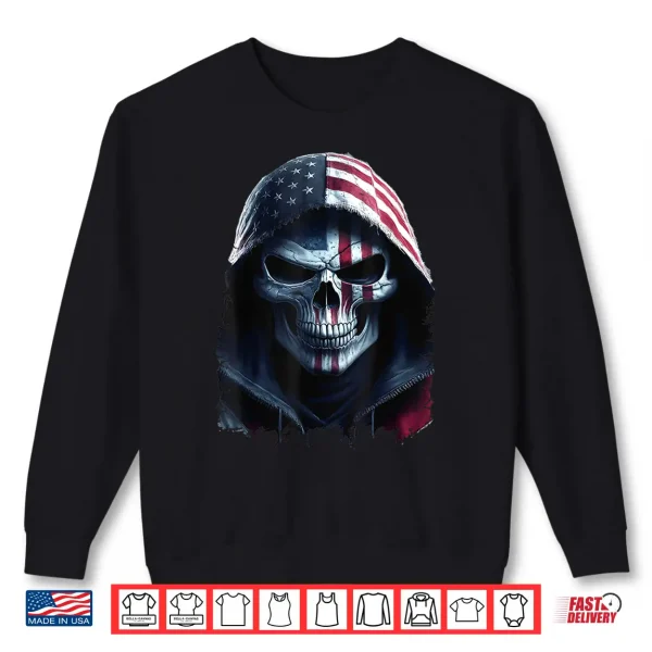 American Flag Skull Art Grim Reaper With Usa Flag Hood Shirt 2 Sweatshirt American Flag Skull Art Grim Reaper with USA Flag Hood Shirt