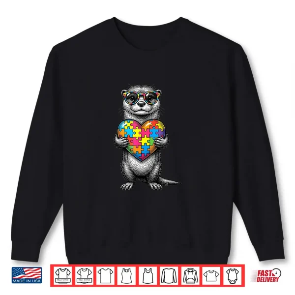 Sweatshirt Autism Awareness Otter Puzzle Heart Autistic Neurodiversity Shirt