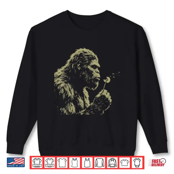 Sweatshirt Blowing Wishes Funny Bigfoot Blowing Dandelion Vintage Art Shirt