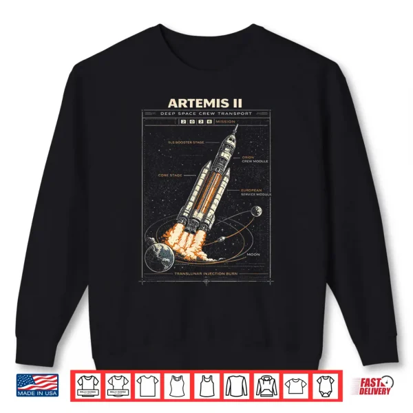 Sweatshirt Blueprint Space Rocket Launch Mission to The Moon Artemis 2 Shirt