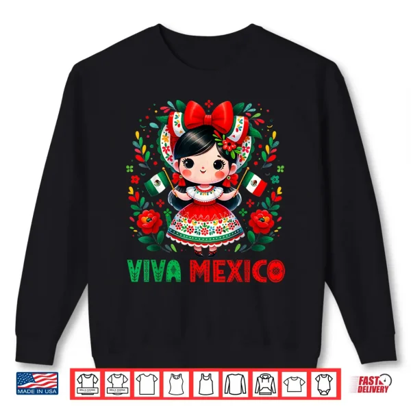 Sweatshirt Cute Viva Mexico Girl Mexican independence day Kids Toddler Shirt