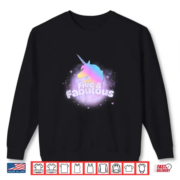 Sweatshirt Five and Fabulous Pastel Rainbow Mystical Unicorn Birthday Shirt