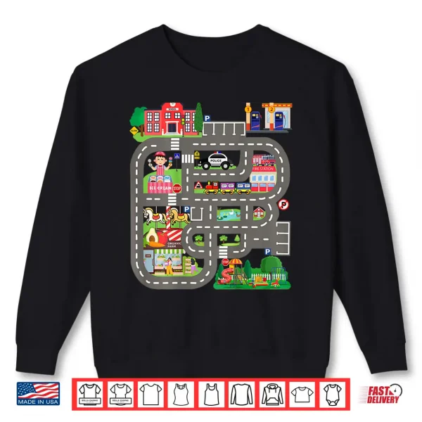 Sweatshirt Kids Play Cars on Dads Back Funny Fathers Day Race Track Shirt