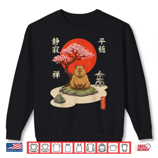 Sweatshirt Meditation Japanese Garden Calm Relaxation Cute Zen Capybara Shirt