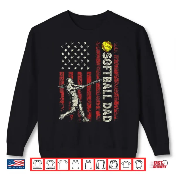 Sweatshirt Mens Softball Dad US Flag Gifts For Dad Men Patriotic Fathers Day Shirt