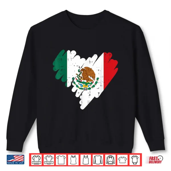 Sweatshirt Mexico Flag Heart Mexican Independence Day Women Girls Kids Shirt