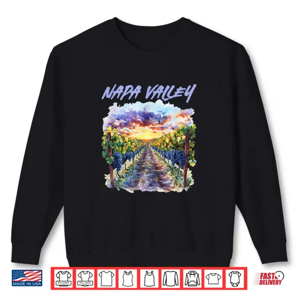 Sweatshirt Napa Valley California Vineyard Sunset Watercolor Landscape Shirt