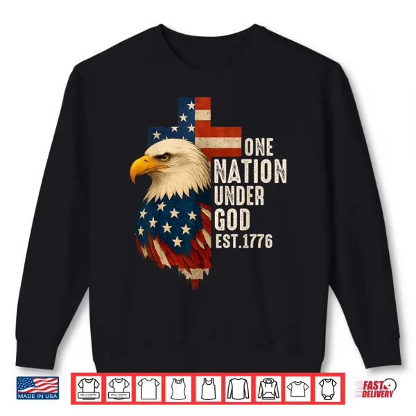 Sweatshirt One Nation Under God Flag 4th Of July Patriotic Christian Shirt