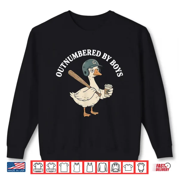 Sweatshirt Outnumbered By Boys Baseball Mom Funny Goose Shirt
