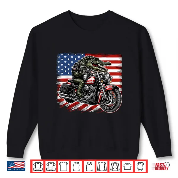 Sweatshirt Patriotic American Alligator Riding Motorcycle 4th of July Shirt