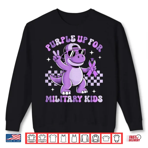 Purple Up For Military Kids Military Child Month Dinosaur Shirt 2 Sweatshirt Purple Up for Military Kids Military Child Month Dinosaur Shirt