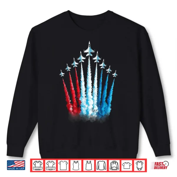 Sweatshirt Red White Blue American US Flag Fighter Jet 4th Of July Boys Shirt