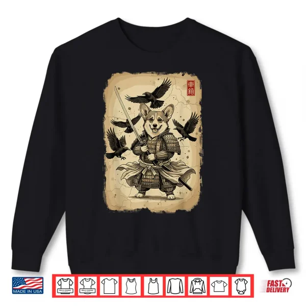 Sweatshirt Samurai Corgi Dog Shirt Warrior Vintage Graphic Japanese Men Shirt