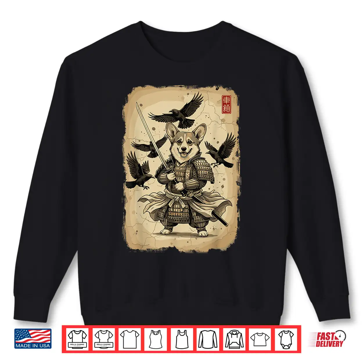 Samurai Corgi Dog Shirt Warrior Vintage Graphic Japanese Men Shirt