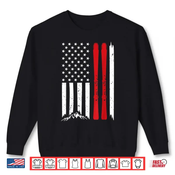 Sweatshirt Ski American Flag Skiing US Patriotic Skier 4th Of July Gift Shirt