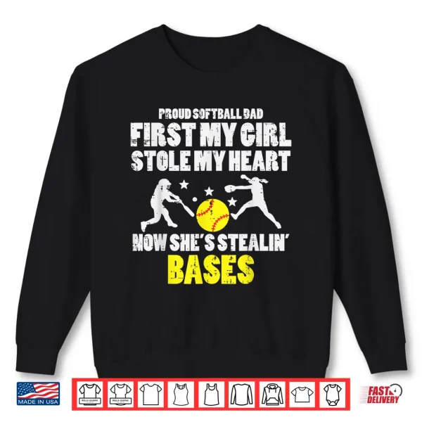 Sweatshirt Softball Dad Girl Stole My Heart Stealing Bases Fathers Day Shirt