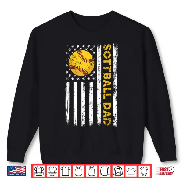 Sweatshirt Softball Dad Usa American Flag Patriotic Dad Fathers Day Shirt