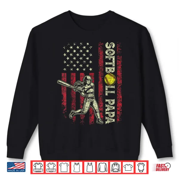 Sweatshirt Softball Papa American US Flag Patriotic Papa Fathers Day Shirt