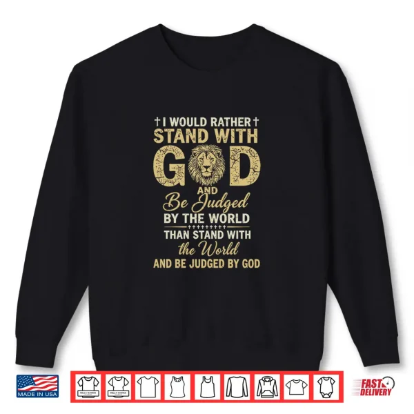 Sweatshirt Stand with God Christian Lion Faith Vintage Distressed Premium Tri Blend Shirt