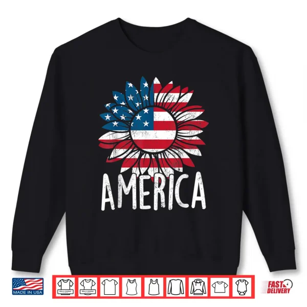 Sweatshirt Sunflower Independence Day USA American Flag 4th of July Shirt