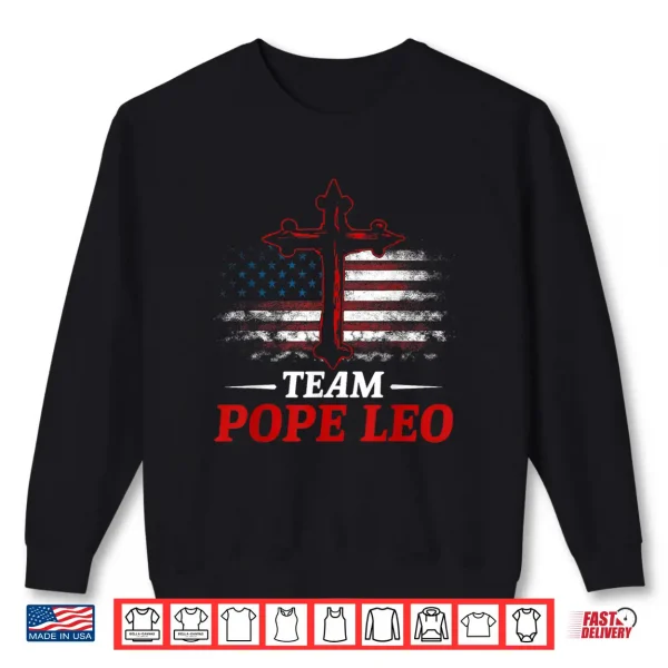 Sweatshirt Team Pope Leo XIV Vintage Flag Cross Christian Shirt