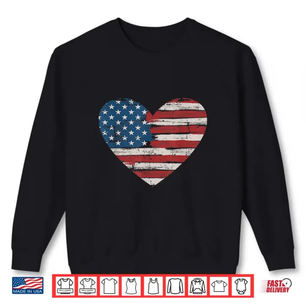 Sweatshirt US American flag heart for Independence day on 4th of July Shirt