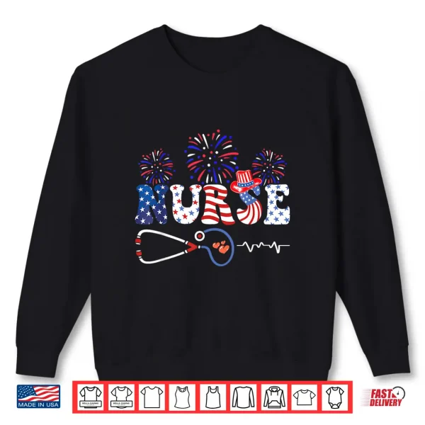 Sweatshirt USA American Flag Patriotic Nurse Stethoscope 4th of July Shirt