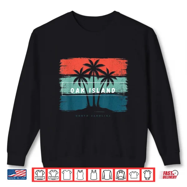 Sweatshirt Vintage Oak Island North Carolina Beach Palm Tree Sunset Shirt