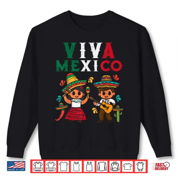 Sweatshirt Viva Mexico Boy Girl Maracas Guitar Mexican Independence Kid Shirt