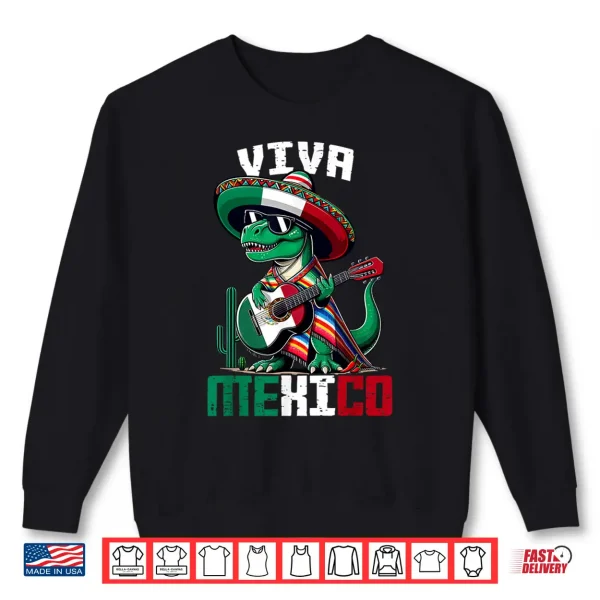 Sweatshirt Viva Mexico Shirts Kids Boys Toddler Funny Dinosaur Guitar Shirt