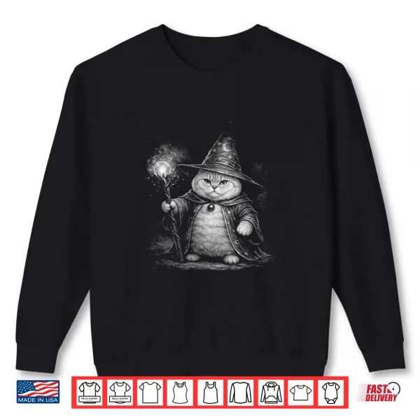 Sweatshirt Wizard Cat Magic Fantasy Funny Vintage Tabby Meme Shirt