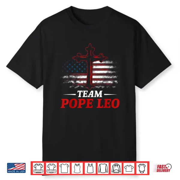 Team Pope Leo Xiv Vintage Flag Cross Christian Shirt