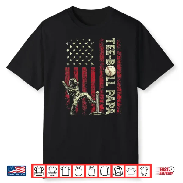 Tee Ball Papa American Us Flag Patriotic Papa Fathers Day Shirt